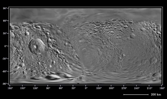 Shaded relief map of Mimas