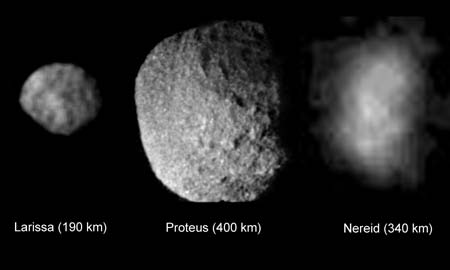 Three of the small moons of Neptunes